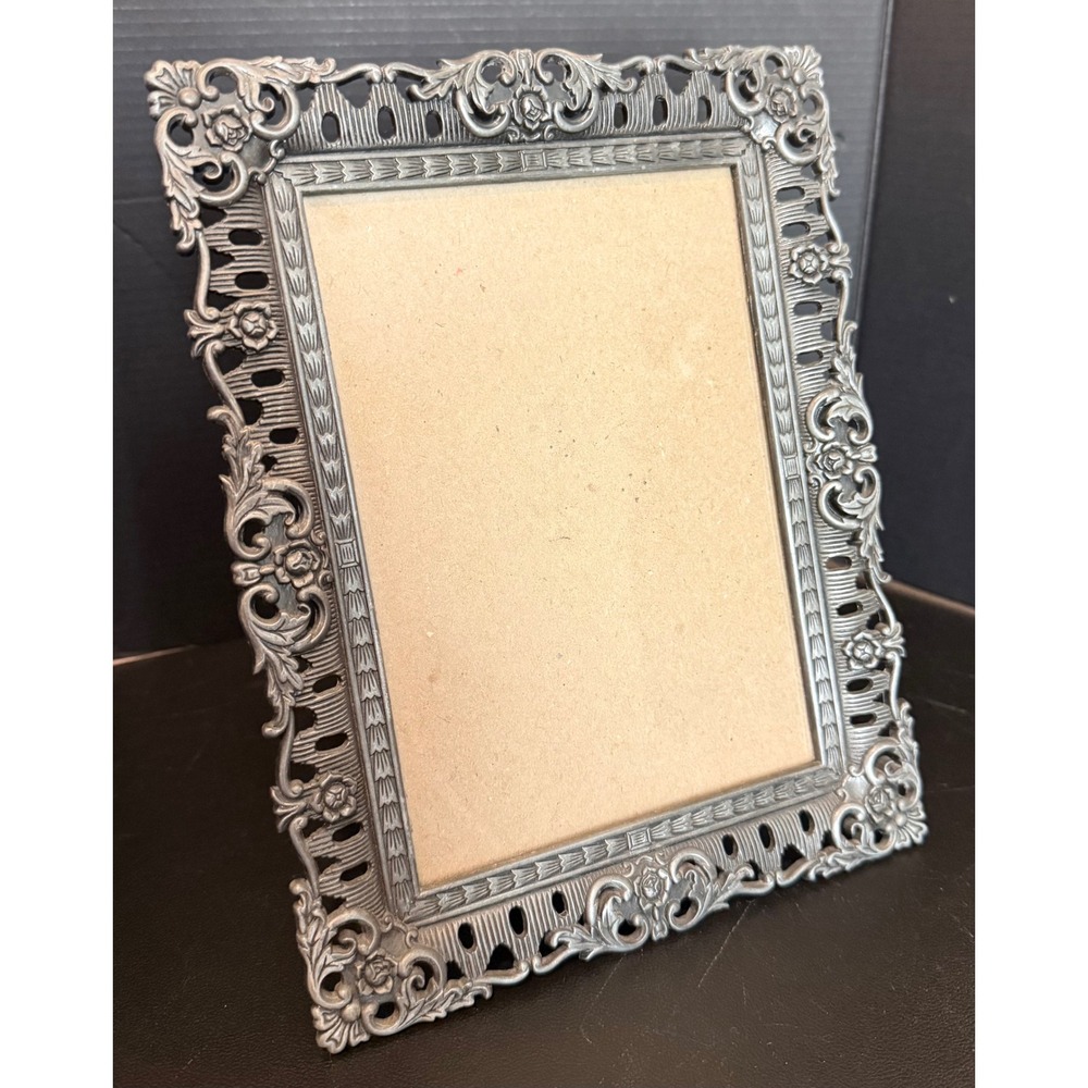 Picture Frame 4x6 Silver Ornate Victorian Filigree Rose Floral‎ Metal